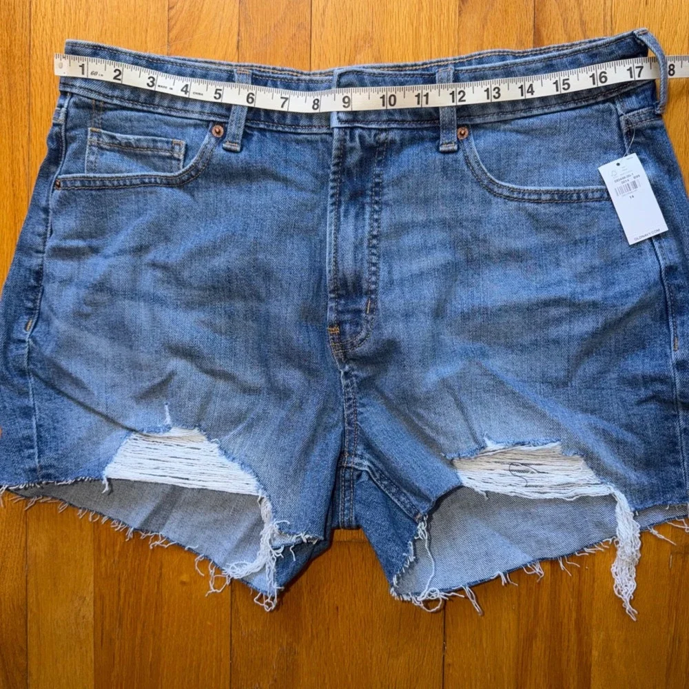 NEW‎ Old Navy OG Straight High-Rise Distressed Denim Shorts Stretch Blue Size 14